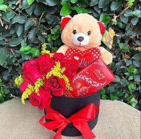 Box urso Lindt e Rosas Vermelhas